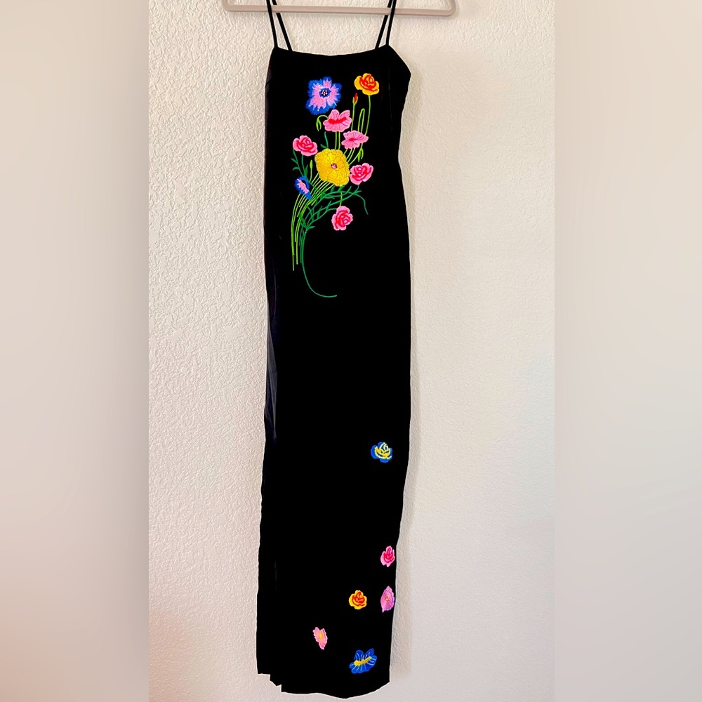 Nasty Gal Floral Embroidered Black Slip Dress